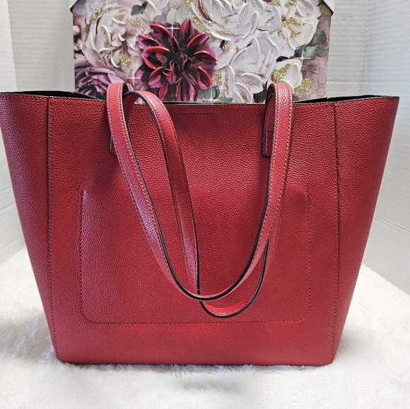 🥰MICHAEL Michael Kors Large Pocket Tote in Red with Brown Pocket - Picture 4 of 15
